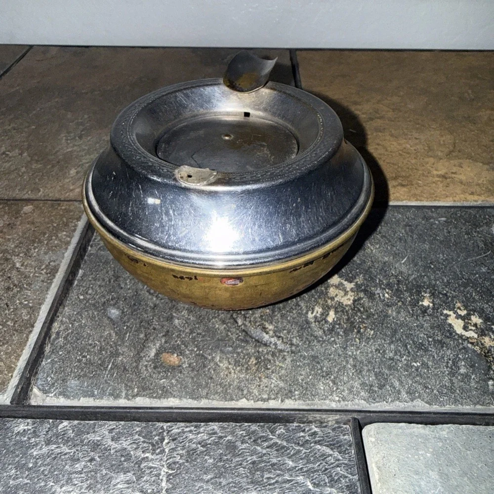 Vintage MCM Silent Butler Ashtray Chrome and Brass‎ Two Tone Metal Tobacciana